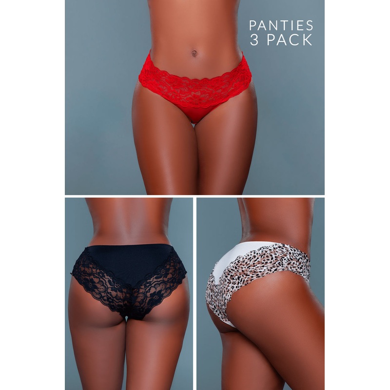 Eloise Bikini Panty (3 Pack) Black/Red/Leopard L