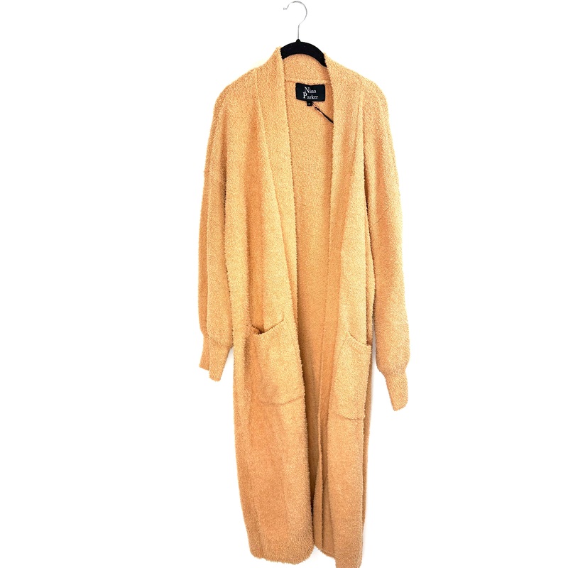 Tan Teddy Open Long Cardigan-2x