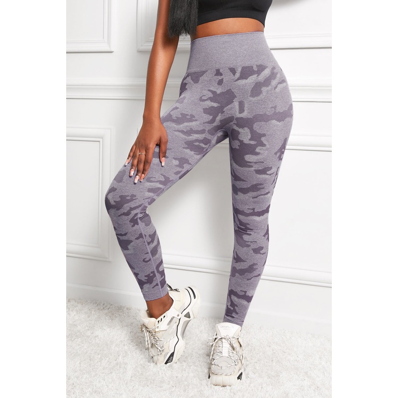 Camo Print Seamless High Waist Yoga Leggings Purple XS