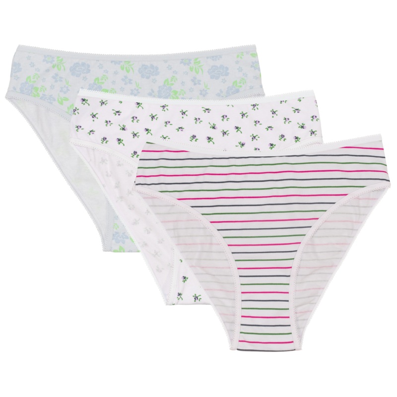 High Waist Cotton Bikini Assorted Print 3 Pack XS