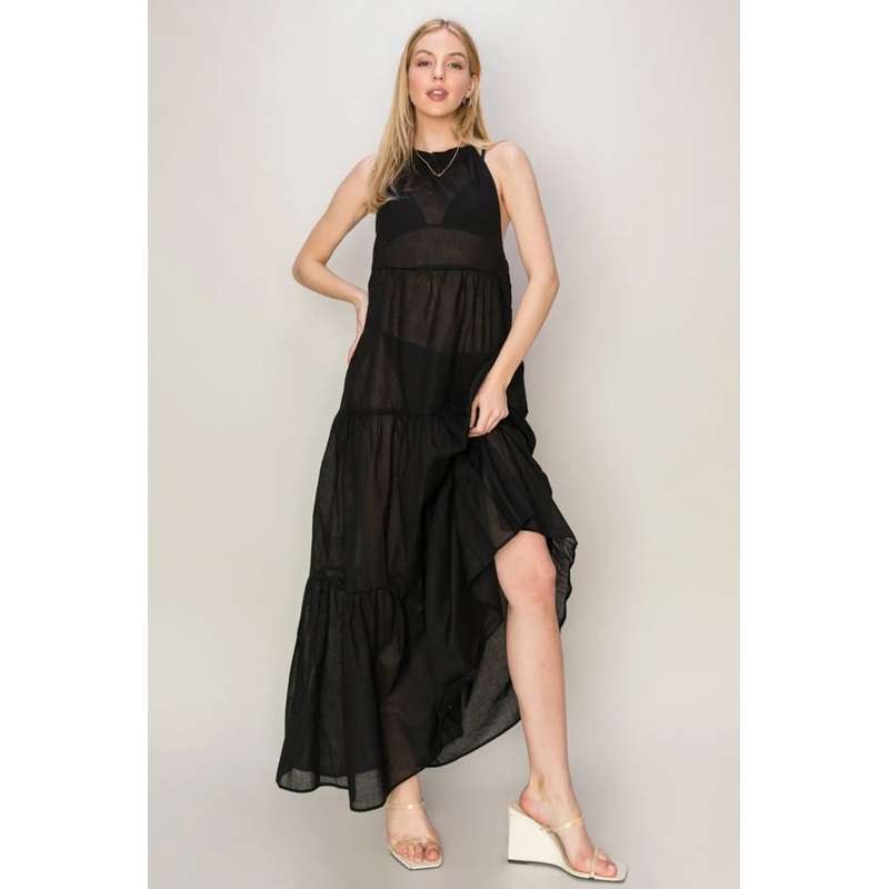 HYFVE Halter Neck Cover Up Maxi Dress Black S