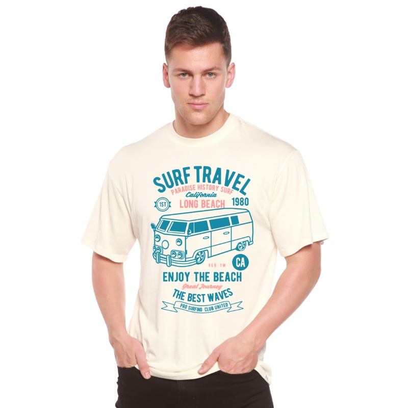 Surf Travel Spun Bamboo Men’s Bamboo Viscose/Organic Cotton Short Sleeve Graphic T-Shirt Medium Black