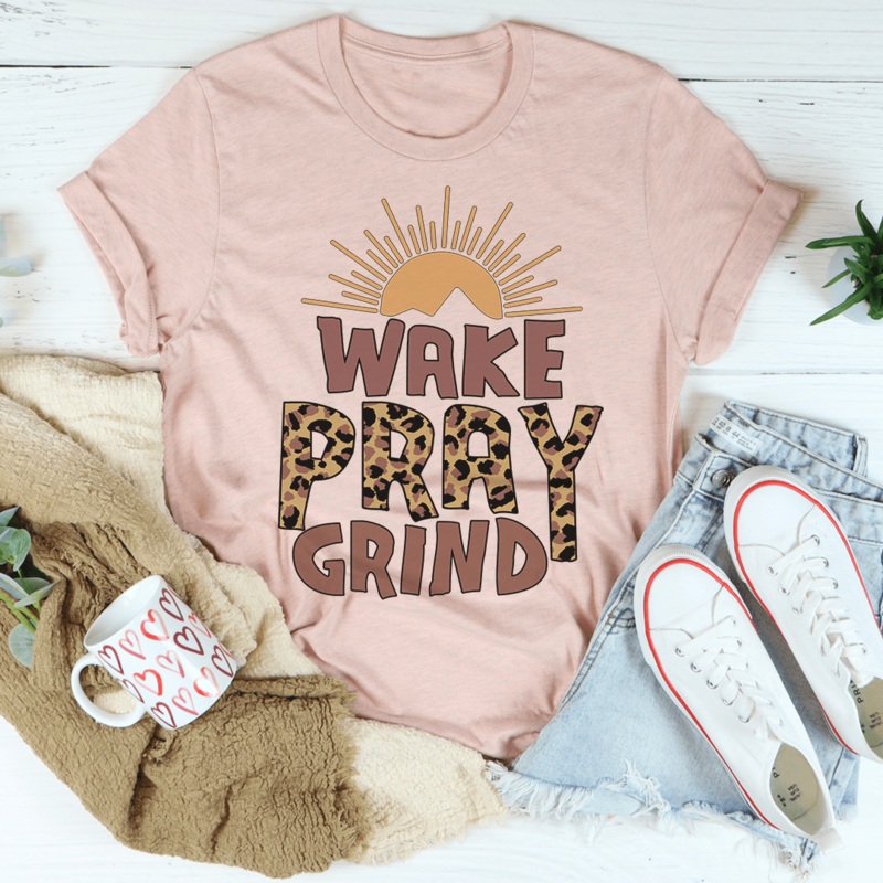 Wake Pray Grind Tee Heather Prism Peach S