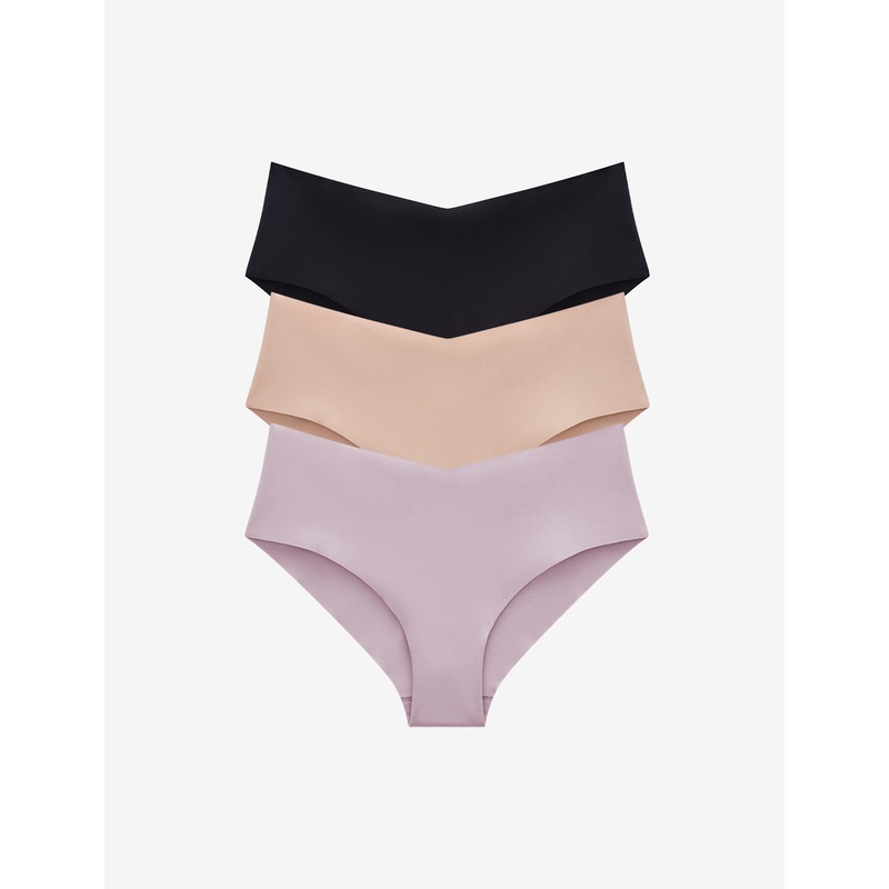Zero Edge No-Show Cheeky – 3 Pack black-taupe-violetice XS