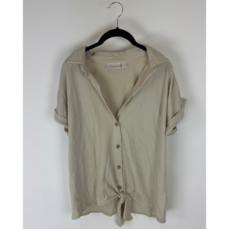 Beige Button Down Tie Top – Size 6/8
