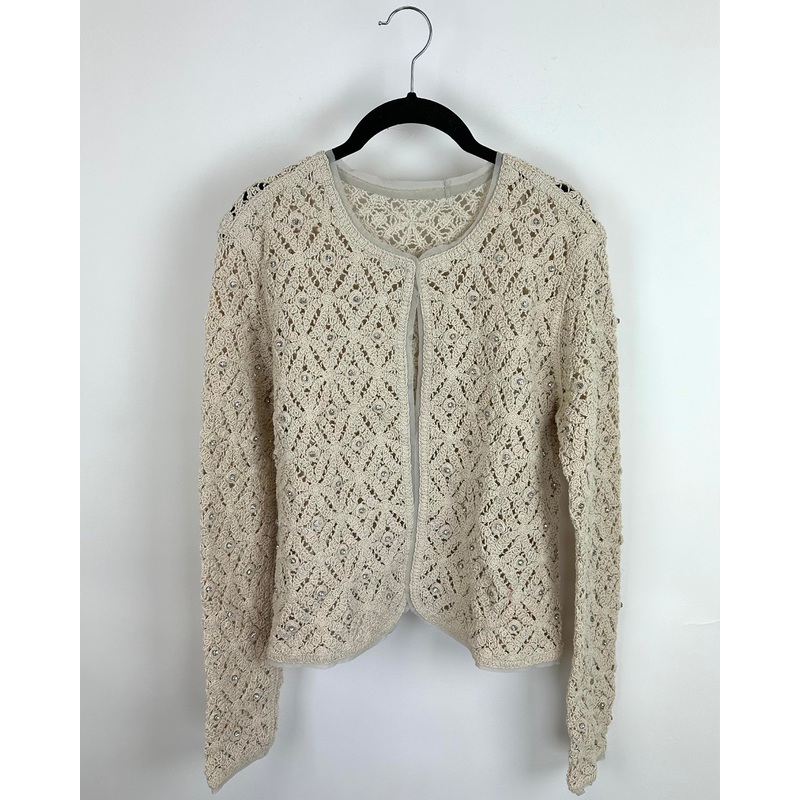 Beige Crochet Cardigan With Rhinestones – Size 4/6