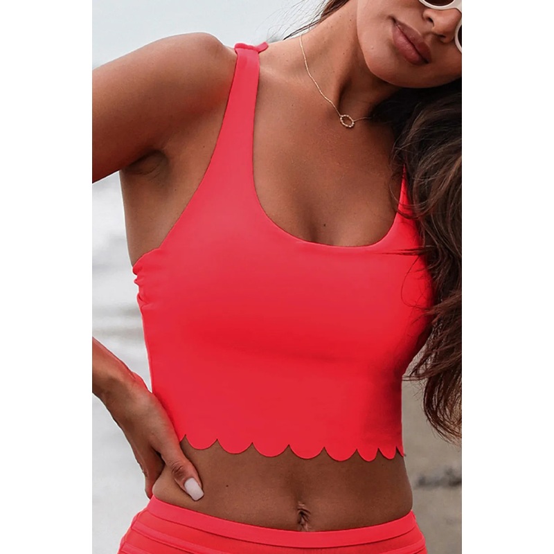 Crisscross Scoop Neck Swim Top Red S