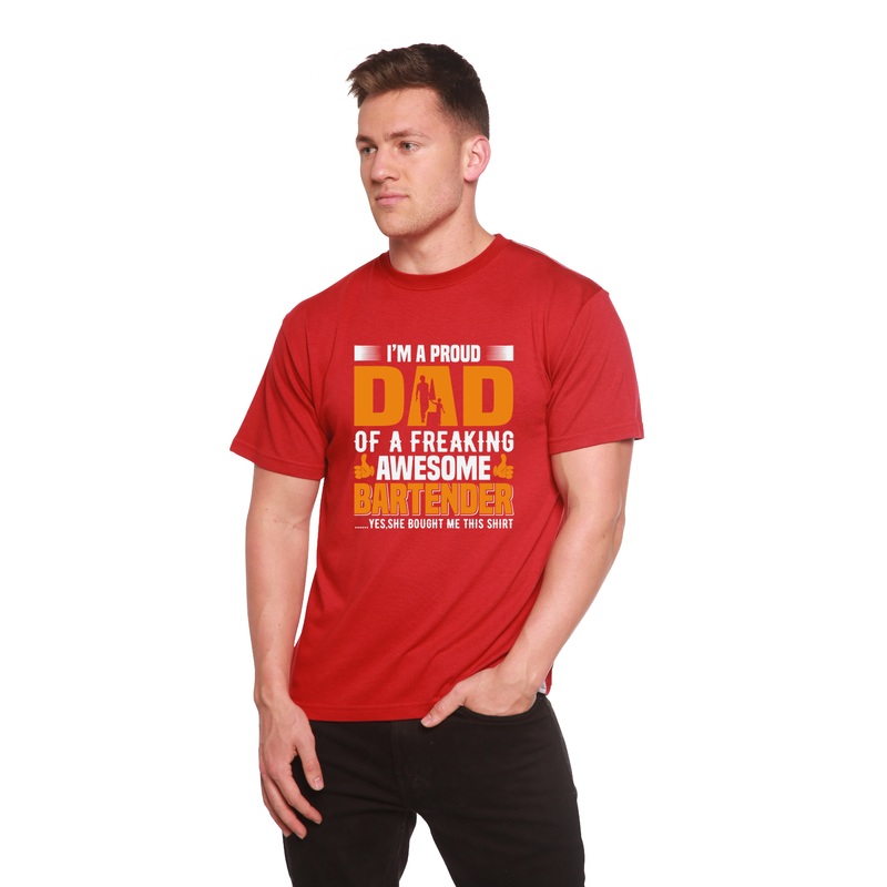 I’m a Proud Dad Men’s Bamboo Viscose/Organic Cotton Short Sleeve Graphic T-Shirt Medium Black