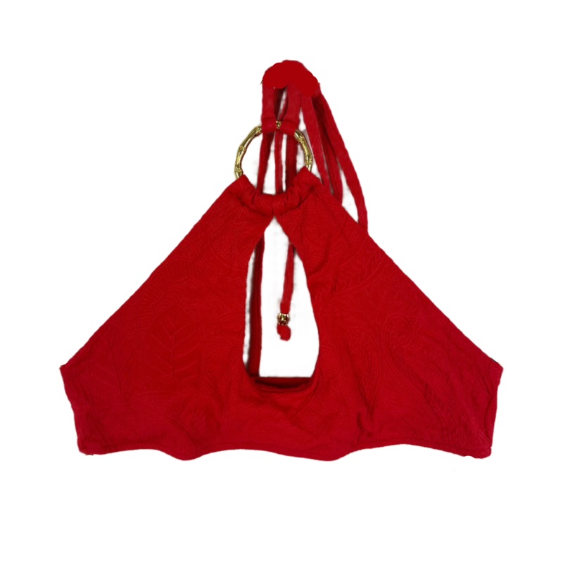 Red Embossed Halter Bikini Top – L, XL, XXL Large