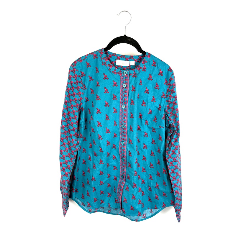 Teal and Red Paisley Button Down Blouse – Size 6/8