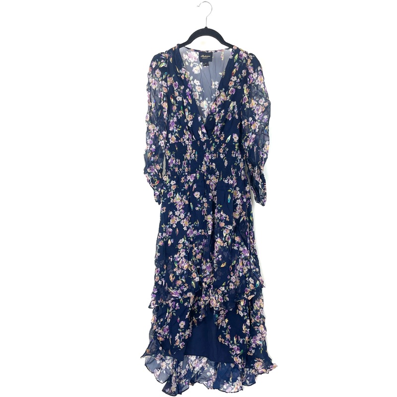 Blue Floral Printed Long Dress – Size 4