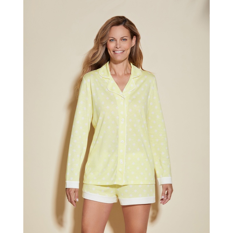 Conjunto De Pijama Estampado Con Camisa De Manga Larga Y Pantalones Cortos Diamond Moignonette/White XS