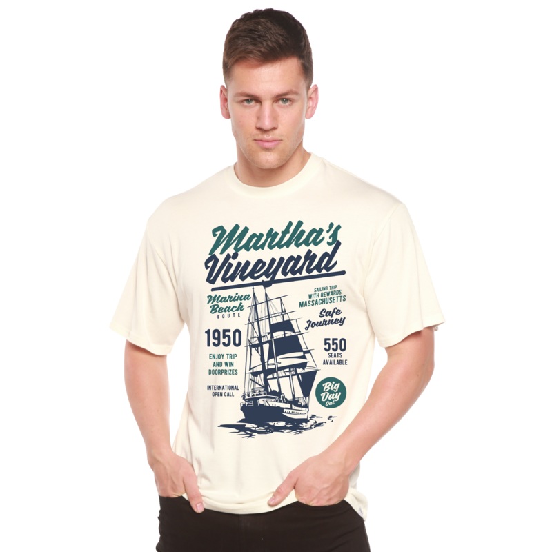 Martha’s vineyard Men’s Bamboo Viscose/Organic Cotton Short Sleeve Graphic T-Shirt Medium Black