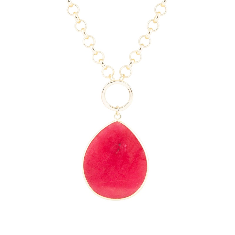 Red Jade Teardrop Golden Chain Necklace