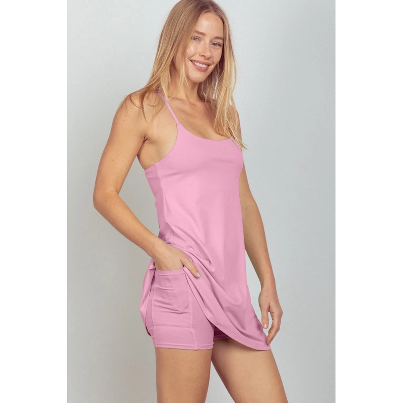 VERY J Sleeveless Active Tennis Dress with Unitard Liner Mauve S