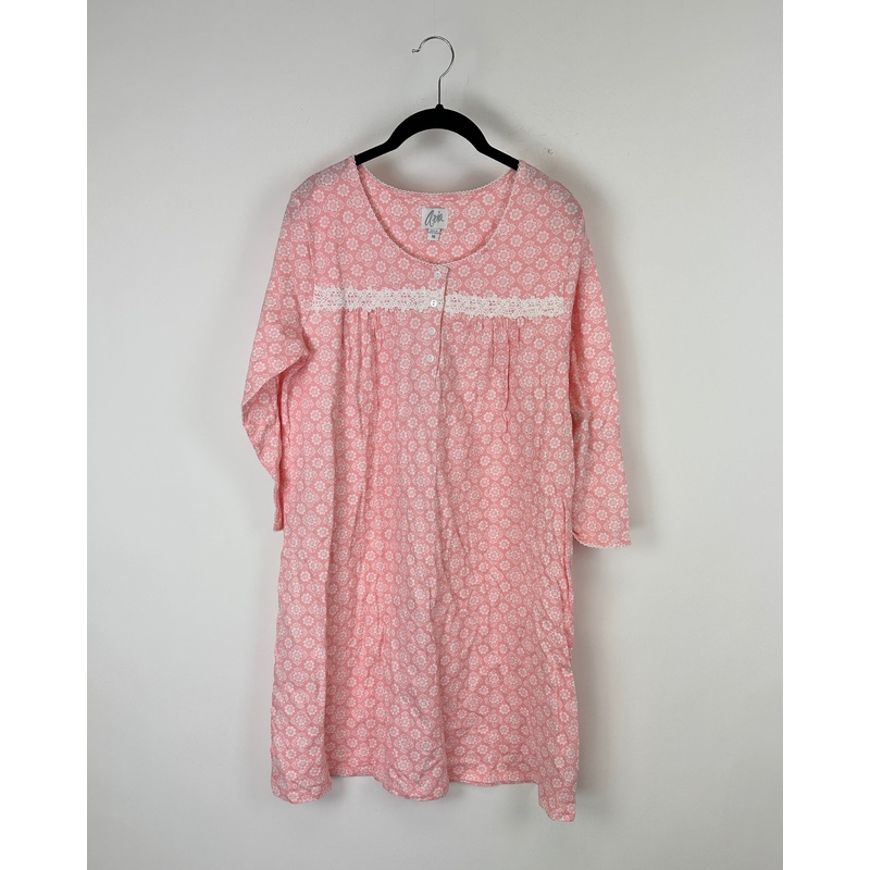 Coral And White Sleep Dress – Medium