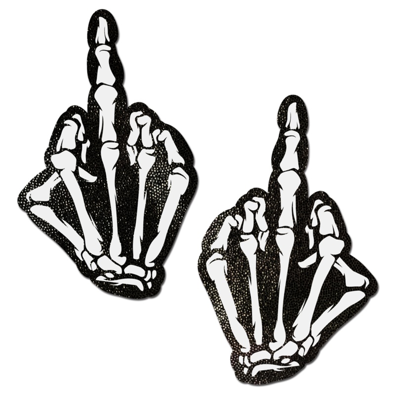 Middle Finger Skeleton Hand Pasties Glow in the Dark White & Black Boney Hand Nipple Covers by Pastease