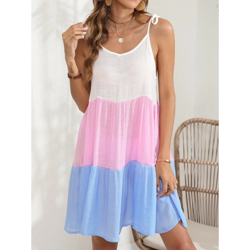Color Block Spaghetti Strap Cover-Up Dress Pink S