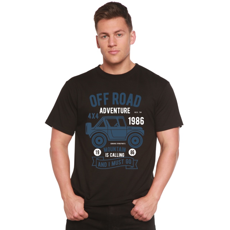 Off Road Adventure Spun Bamboo Men’s Bamboo Viscose/Organic Cotton Short Sleeve Graphic T-Shirt Medium Black
