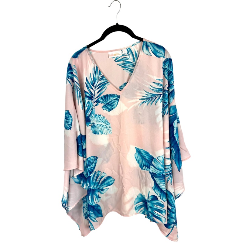Rose Tropical Leaf Print Sheer Top – Size 14/16