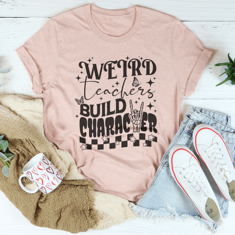 Weird Teacher Build Character Tee Black Heather S