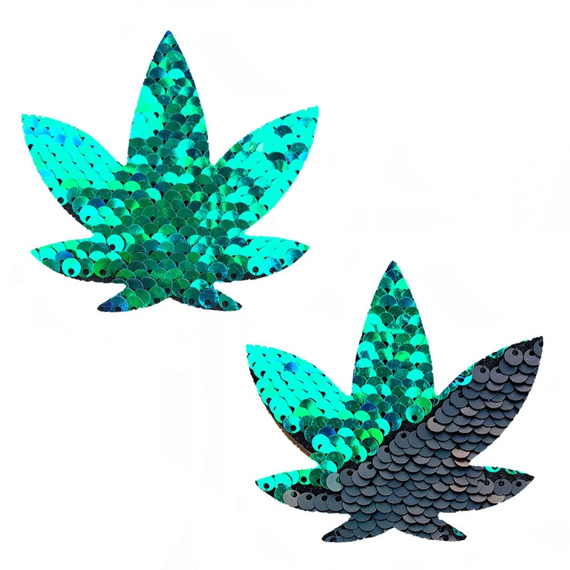 Ariel – Green to Black Flip Sequin Gold Dope Af Weed Leaf Pasties