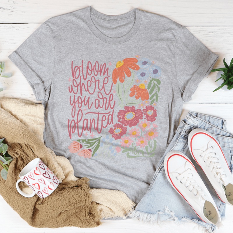 Bloom Where You Are Planted Tee Black Heather S