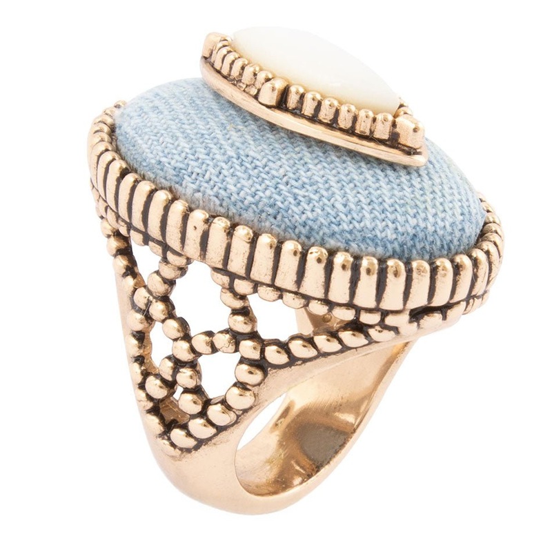 Denim Dreams White Mother of Pearl Golden Statement Ring 8