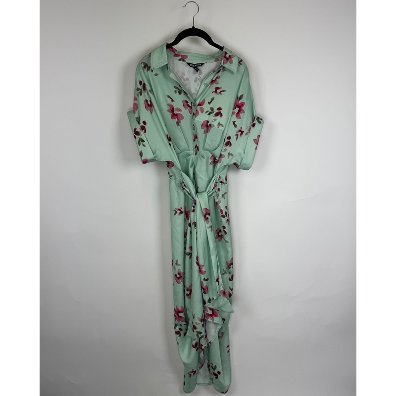 Mint Green Floral Button-Down Dress – Size 4/6