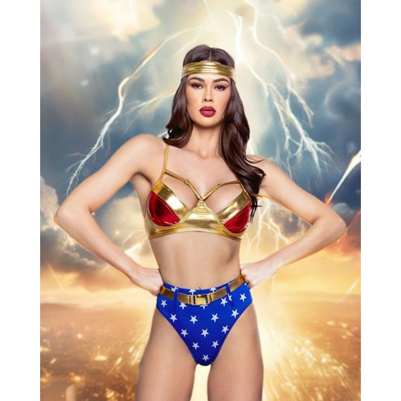Woman Power Costume Gold/Blue/Red Small