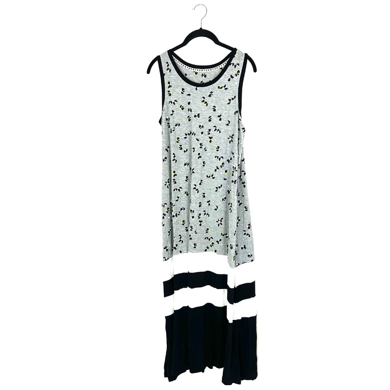 Long Gray Lounge Dress With White and Green Floral Pattern – Small