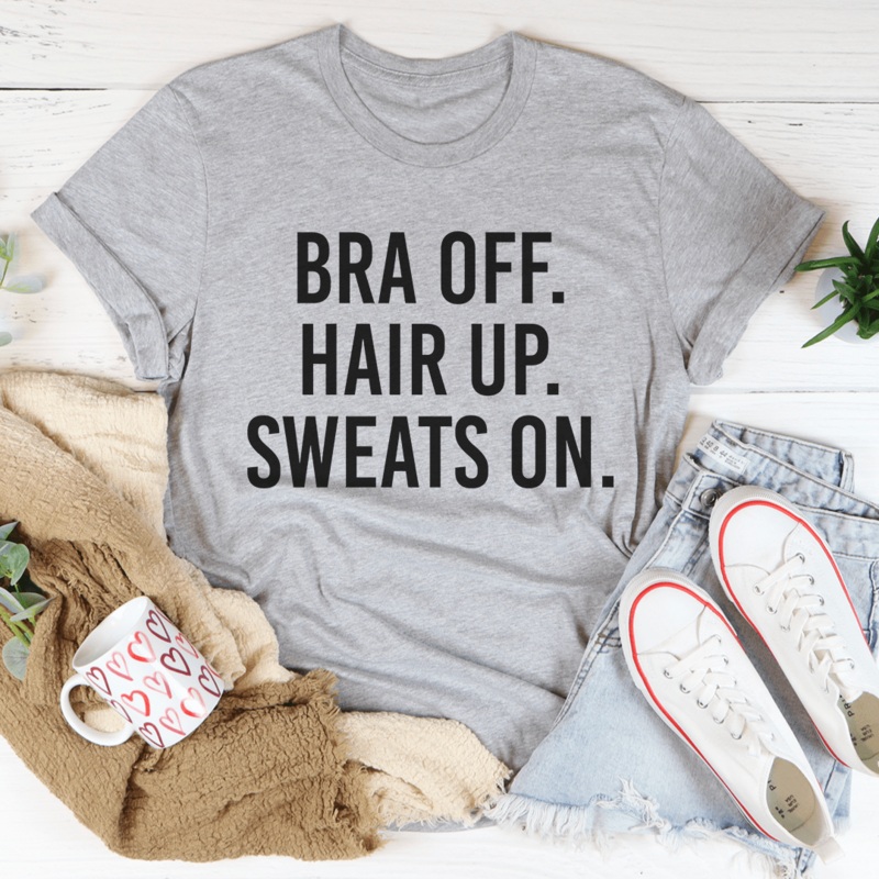 Bra Off Hair Up Sweats On Tee Athletic Heather S