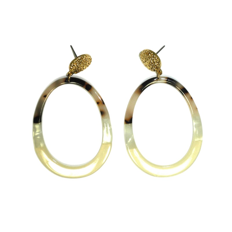 Pink and White Dangle Earrings with Gold Accents