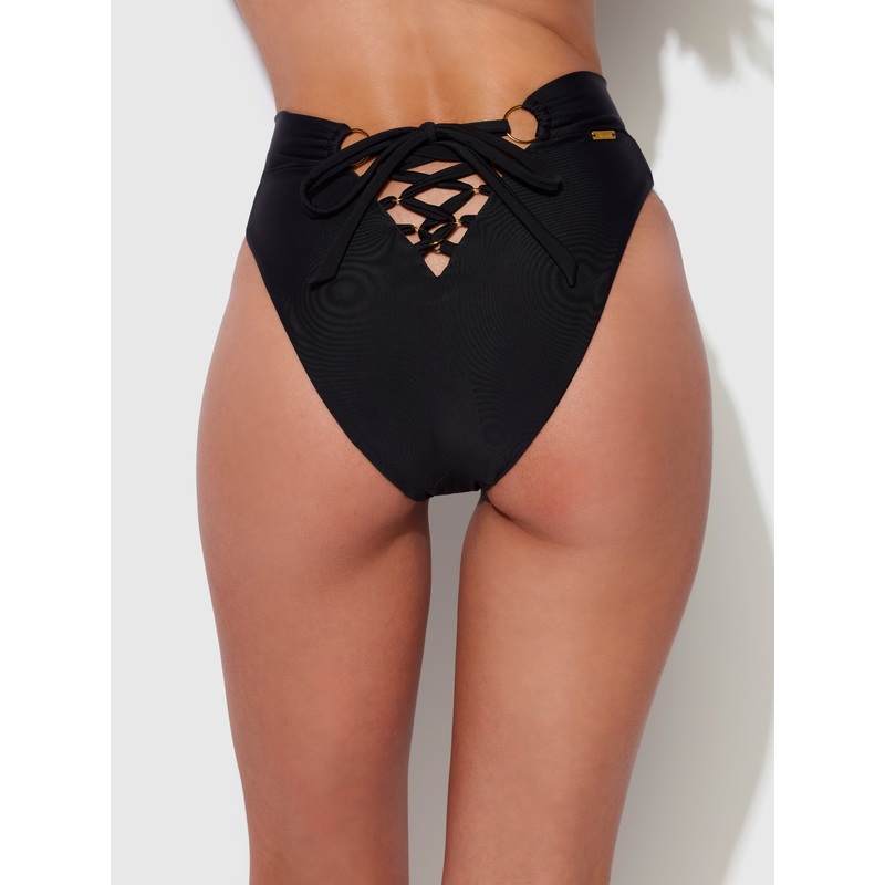 Rising Star High-Waisted Lace-Up Swim Bottom Black S
