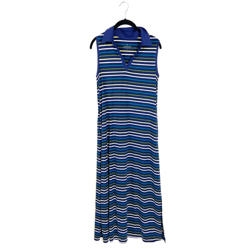 Striped Sleeveless Collared Maxi Dress – Small/Medium