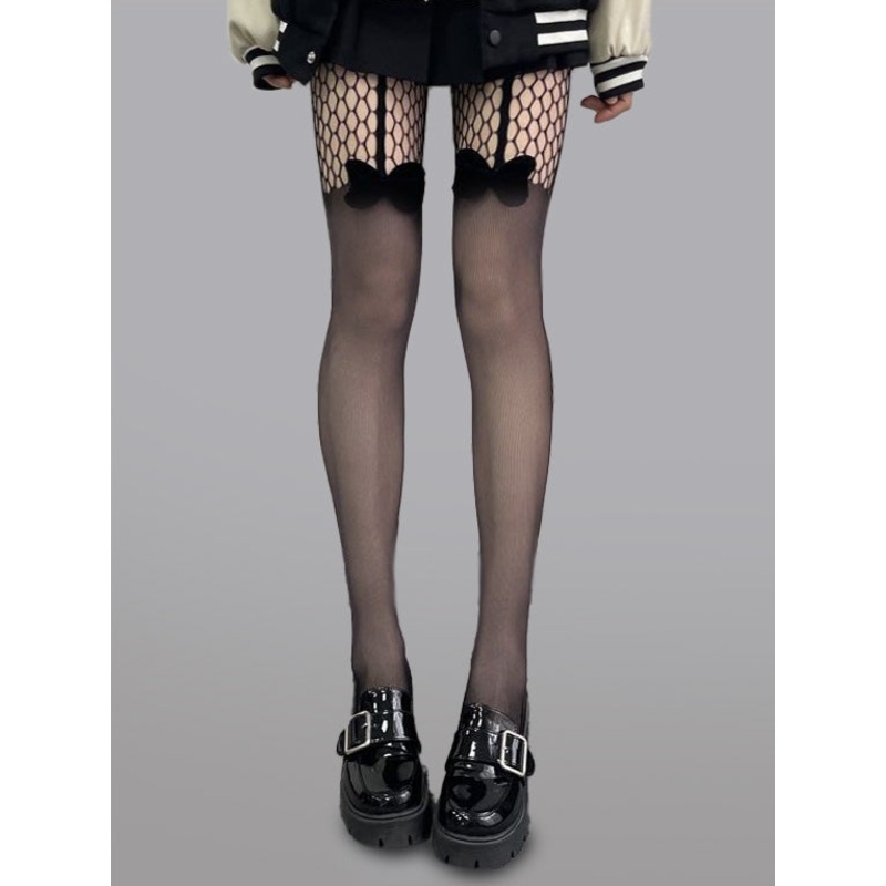 All-in-One Bow Mesh Tights BLACK F
