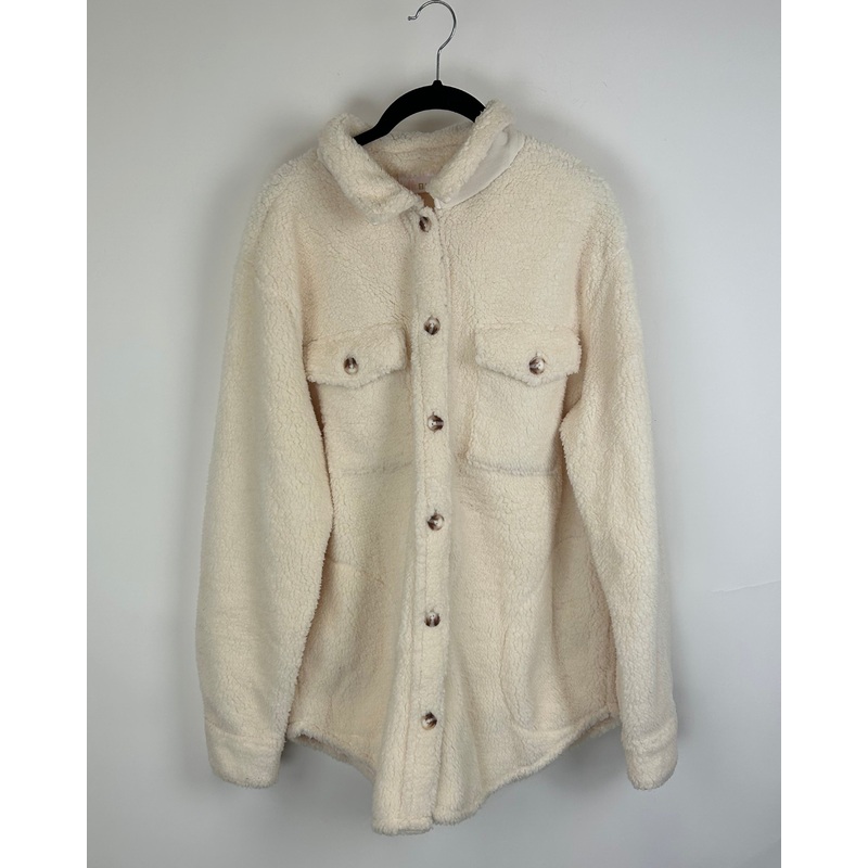 Cream Fleece Button-Up Sherpa Jacket- Size 6/8