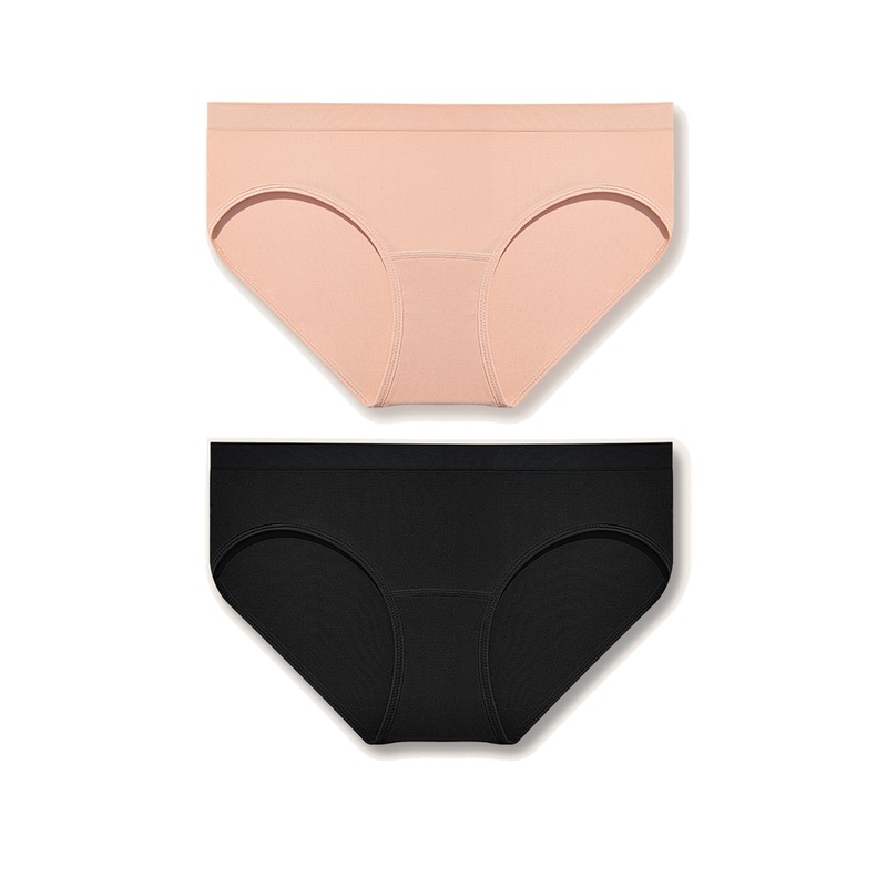 Seamless Panties Stretch Soft Underwear 2PCS Black Pink S/M