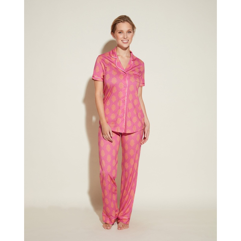 Short Sleeve Top & Pant Pajama Set Rani Pink Medallion XS