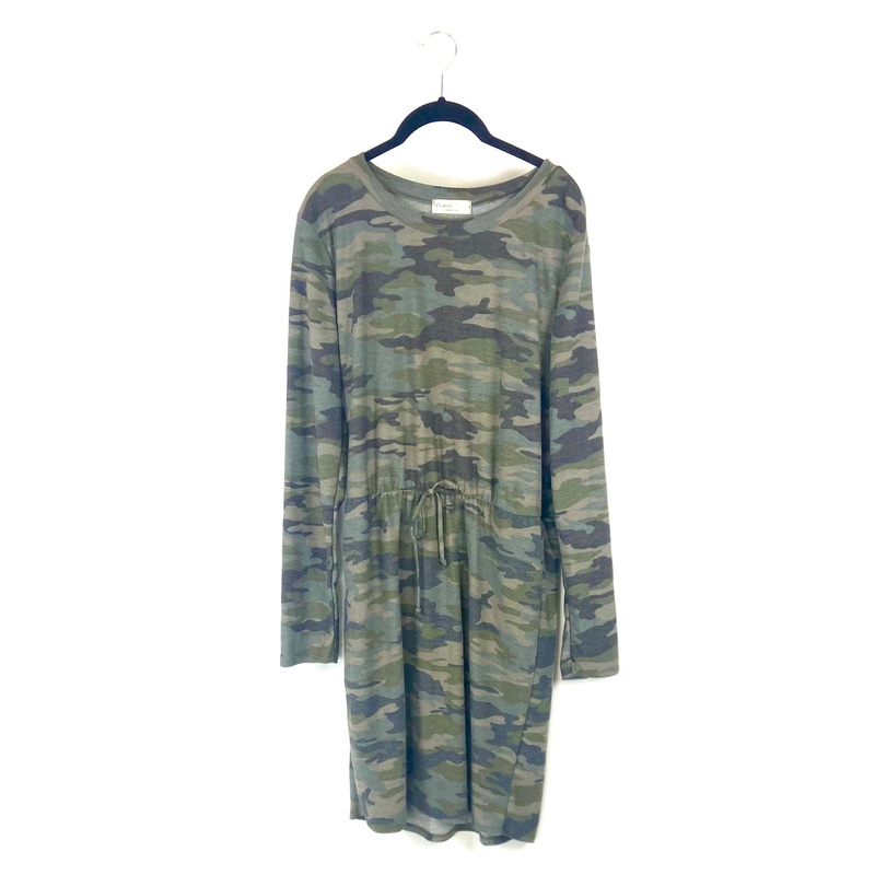 Camo Long Sleeve Waist Tie Dress- Medium