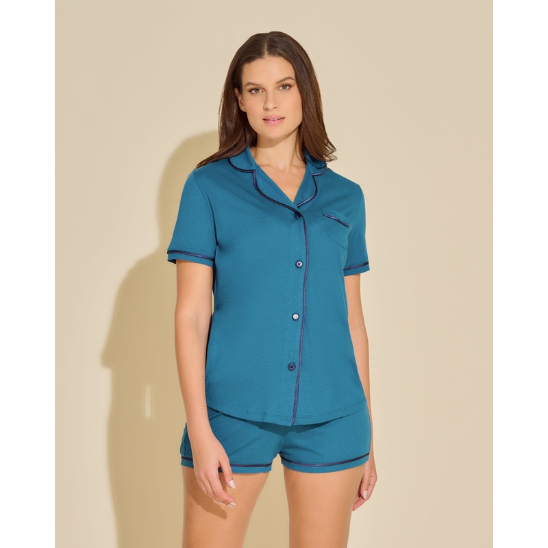 Short Sleeve Top & Boxer Pajama Set Mirtillo/Navy XS