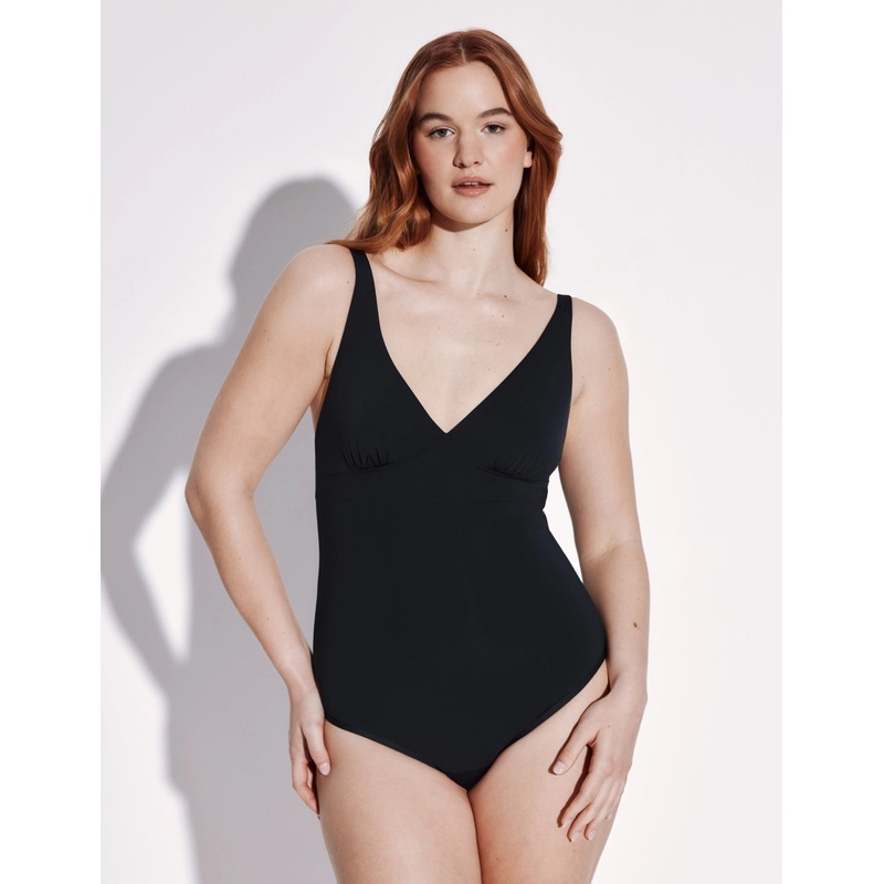 Leakproof Deep V One Piece Swimsuit – Long Torso Black XS
