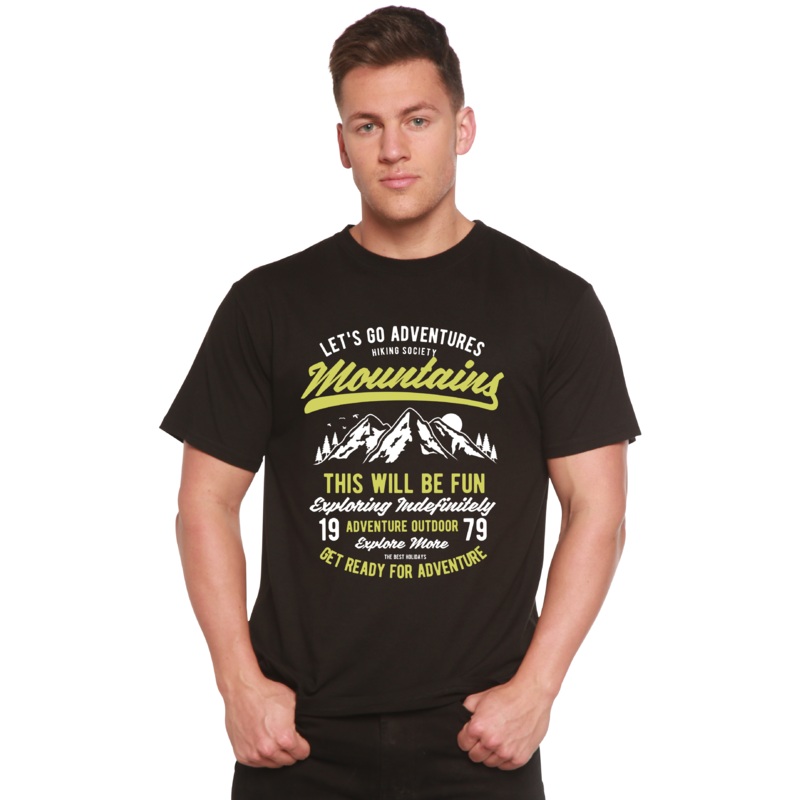 Let’s Go Adventure Men’s Bamboo Viscose/Organic Cotton Short Sleeve Graphic T-Shirt Medium Black