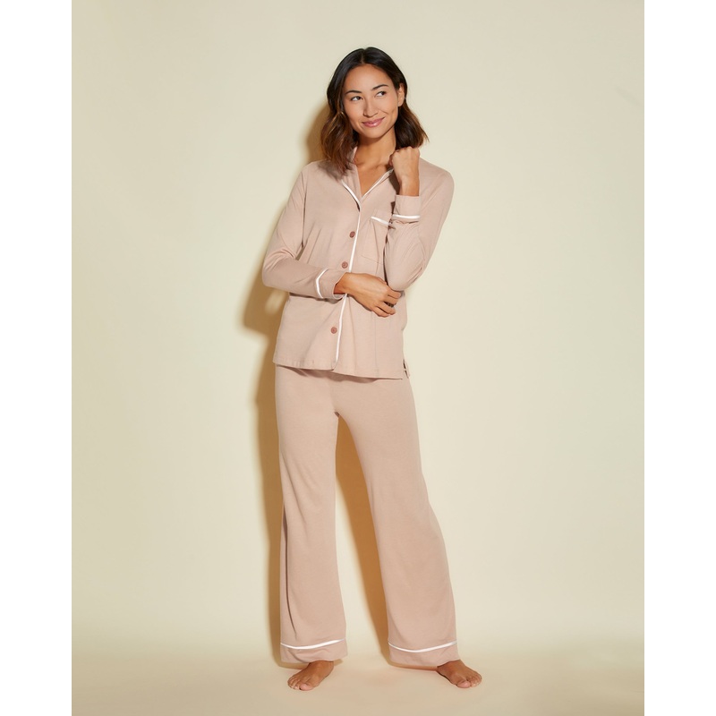 Pigiama Petite Con Top A Maniche Lunghe E Pantaloni Camel/Moon Ivory PS