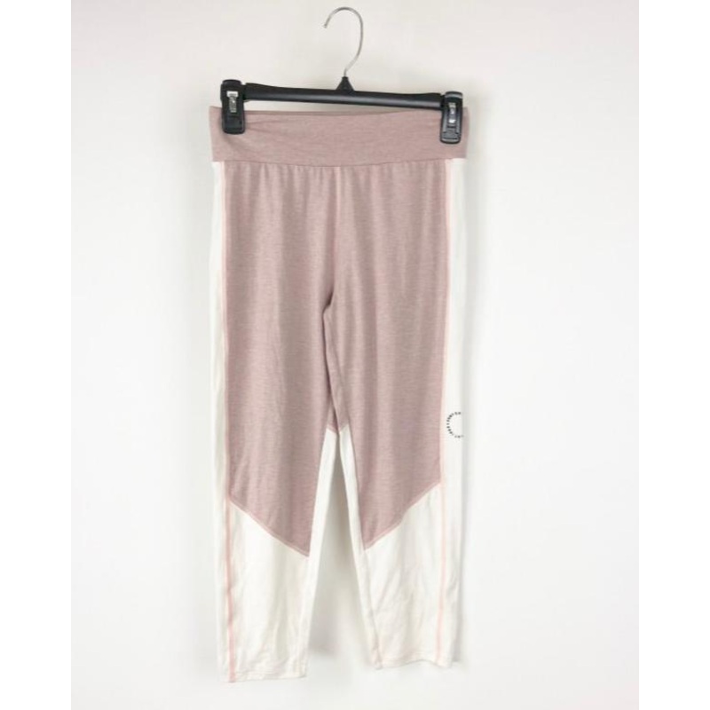 Pink and Ivory Color Block Cropped Leggings – Small