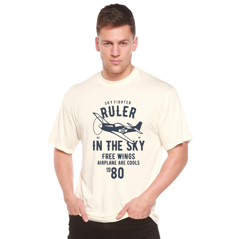 Ruler In The Sky Spun Bamboo Men’s Bamboo Viscose/Organic Cotton Short Sleeve Graphic T-Shirt Medium Black