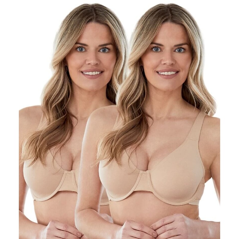 Bestform Unlined Cotton Stretch T-Shirt Bra with Underwire 2 Pack – Sand 34B