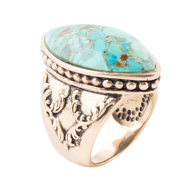Champion Blue Turquoise Golden Cocktail Ring 7