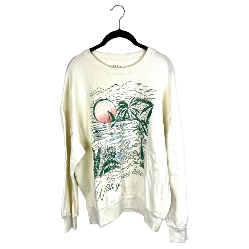 Cream Wish You Were Here Graphic Sweatshirt- Small