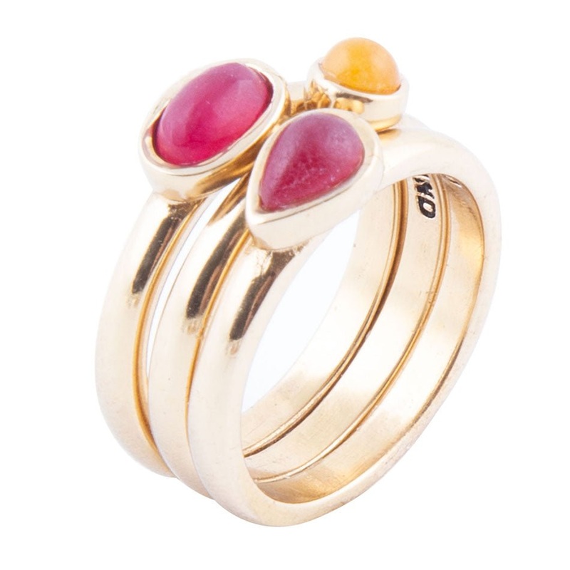 Dainty Stackable Red and Yellow Agate Golden Ring Set 6
